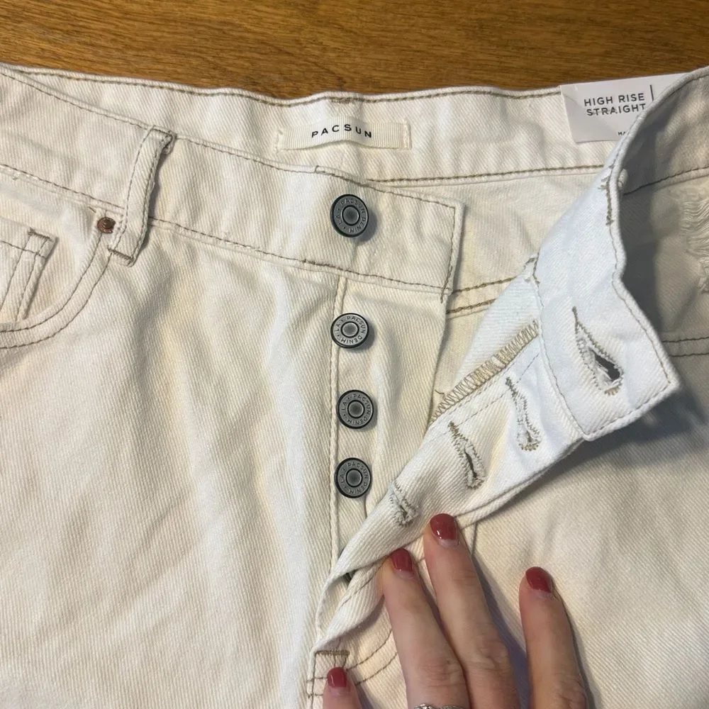 PacSun High Rise Distressed Straight Leg Jeans